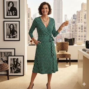 DVF Diane Von Furstenberg x Target Green Pattern Wrap Midi Dress Women's Size XL